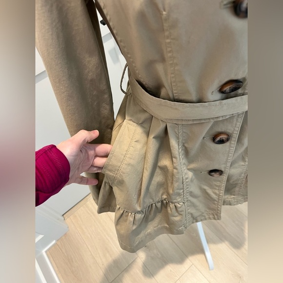 Decree 100% cotton belted ruffle bottom khaki trench coat feminine lightweight - Picture 7 of 11